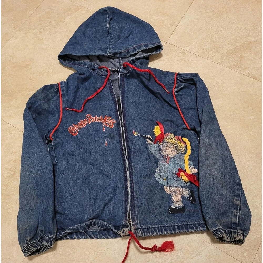 VTG Cabbage Patch Kids Girls Size‎ 6 Hooded Denim Jean Zip Jacket USA Made 80s